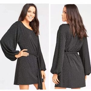 SHOW ME YOUR MUMU Rachel Black Cheetah Belted Long Sleeve Dress